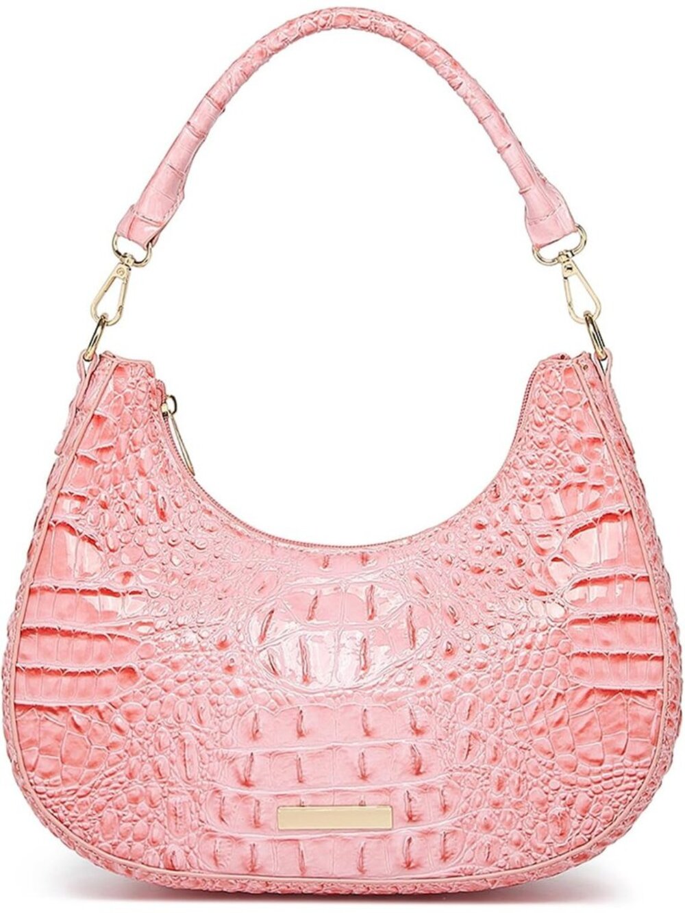 Women's Pink Vegan Leather Crocodile Hobo Crescent Handbag Shoulder Bag